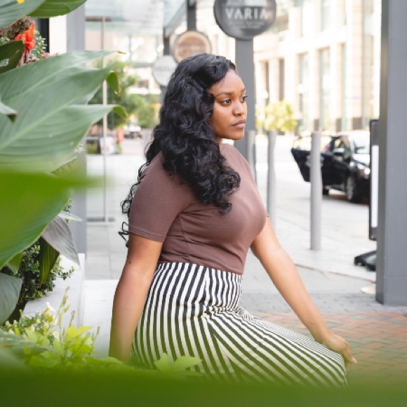 Striped Cream and Black Striped Maxi Skirt - Picture 5 of 5